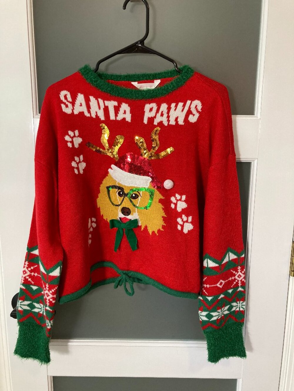 No Boundaries Santa Paws Dog Ugly Christmas Sweater Red Juniors XXL 19